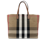 BURBERRY London 格紋棉質帆布及牛皮中型托特包/灰褐色/棕色, , large