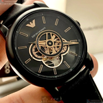 [星晴錶業]ARMANI手錶,42mm,AR00001玫瑰金色錶面黑錶殼深黑色真皮皮革錶帶款, , large