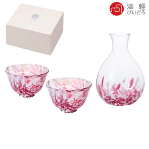 日本津輕 櫻吹雪一壺兩杯(禮盒組)/1組 清酒杯 清酒壺 酒杯禮盒 金益合玻璃器皿