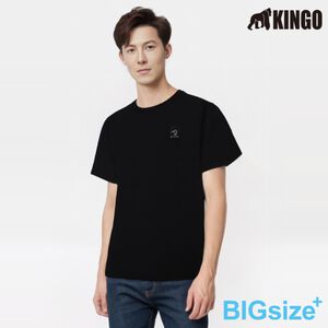 KINGO-大尺碼-男款 圓領T恤-黑-413137