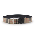 BURBERRY 銀色方釦經典帆布拼牛皮寬3.5cm/80cm皮帶/米色, , large