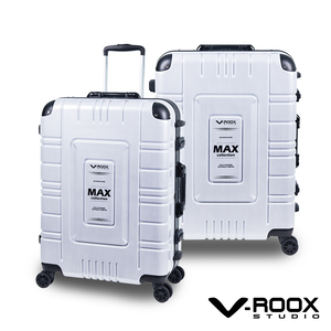 【PANTHEON PLAZA】展示品限量出清 V-ROOX MAX 28吋 潮流個性派鋁框硬殼行李箱 MAX-59207 白拉絲(黑框)