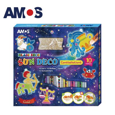 韓國AMOS 10色星座主題壓克力模型板DIY玻璃彩繪組 兒童玻璃彩繪 兒童玩具 繪畫玩具 (臺灣總代理公司貨)