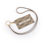 BALENCIAGA BB Monogram 小款金釦卡片夾/附可拆式掛繩/米色/棕色, , large