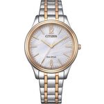 CITIZEN 星辰 光動能大三針時尚女錶 送禮-銀x玫瑰金/34mm EM0416-78A, , large