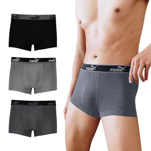 PUMA 平口內褲 1件組 彪馬 跳豹 男內褲 平角內褲 修身 防捲邊 貼合 耐穿 柔軟 棉質 透氣 抗菌 黑 深灰 灰