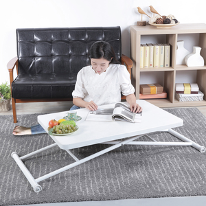 中崎氣壓式90*60CM桌面加厚氣壓升降桌便利桌/台灣生產-木紋純白色