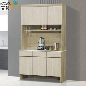 【文創集】瑞歐雙色4尺仿石紋高餐櫃組合(客約商品)