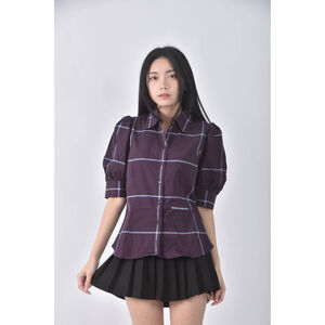 (S) knights bridge棉質格紋紫色短袖上衣二手衣
