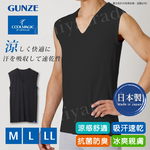 【日本郡是Gunze】日本製 COOLMAGIC 男士機能涼感 V領 無袖內衣 背心-白色/黑色(M/L/LL), , large