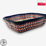 【SOLO Vintage】Cerraf Polish Pottery 18.5cm Baking Pan Dish Red and Blue Blossoming Elegance Series Made in Poland, , large