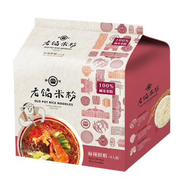 【老鍋米粉】即時沖泡米粉系列 純米麻辣鮮蝦風味湯米粉 60gx4入/袋
