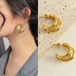 【Gulicc】古莉可 耳環 金色多層次幾何圓耳環, , large