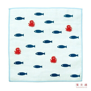 [瑪莎利亞]　日本製【濱文漾】純棉手帕/方巾－章魚小魚（3入組）