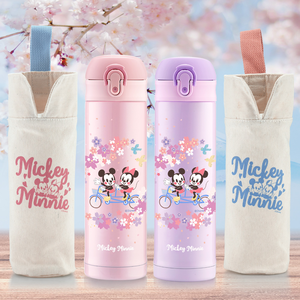 Disney Sakura Mickey Mouse 304 Stainless Steel Vacuum Bounce Insulated Bottle and Bag Set - Pink