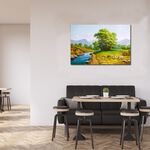 【御畫房】溪邊牧牛 國家一級畫師手繪油畫60×90cm(VF-07), , large