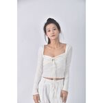 (S) 【安于晴Charlene私服】質感修身短版假兩件白色長袖上衣二手衣, , large