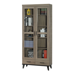 【唯熙傢俱】凱熙灰橡色2.7尺玻璃書櫃