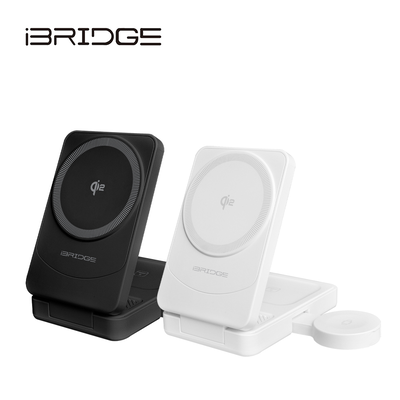 iBRIDGE 急速Qi2三合一無線折疊充電器-白