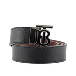 BURBERRY 銀色Logo 牛皮及平滑皮革雙面可用皮帶 100cm/黑色/棕褐色, , large