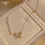 【Gulicc】古莉可 輕奢 珍珠蝴蝶 鑲鑽氣質 鎖骨鍊, , large