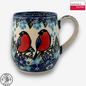 【SOLO Vintage】Cerraf Polish Pottery 320ml Mug Two Birds, Floral Whispers Series Made in Poland