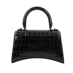 BALENCIAGA Hourglass 金釦壓鱷魚紋牛皮二用沙漏包/XS/黑色, , large