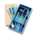 【純鈦餐具禮盒 三件組 冰晶繽紛彩】筷子 湯匙 吸管 餐具組 餐具 鈦餐具 環保餐具 禮盒 交換禮物, , large