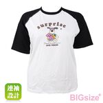 大尺碼-卡通印花 插肩 圓領T恤-白/粉-0101153, , large