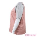 大尺碼-卡通印花 插肩 圓領T恤-白/粉-0101153, , large