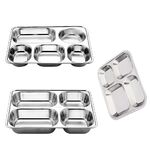 分格餐盤 分隔餐盤 便當盒 餐盤 餐盒 不鏽鋼餐盤 多格餐盤【Ho覓好物】4格餐盤 分格托盤 不鏽鋼便當盒 211餐盤, , large