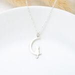 【Angel & Me】Cat On The Moon s925 sterling silver necklace Birthday gift, , large