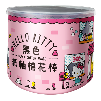 [寶富華]Hello Kitty黑色紙軸棉花棒300支