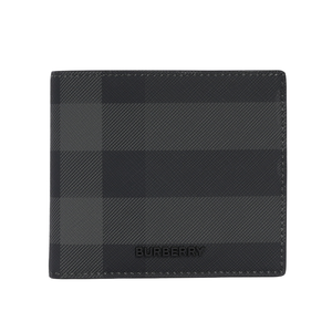 BURBERRY 經典格紋帆布對開零錢袋短夾/炭灰色