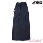 KINGO-女大尺碼-鬆緊腰 牛仔寬褲-丈青-444308, , large