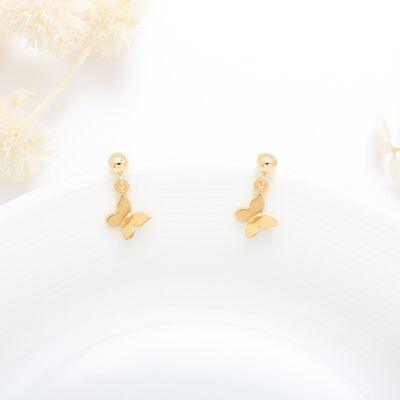 【Angel & Me】蝴蝶 s925 純銀 厚鍍24k純金 一對 耳環 耳夾 禮物
