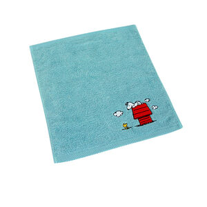 SNOOPY素色刺繡方巾-藍色(圖案隨機出貨)