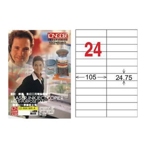 【龍德】LONGDER 三用電腦標籤 A4 24格 24.75*105mm可再貼105張 3盒/組 LD-884-WR-A(適用雷射、噴墨、影印)