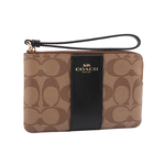 COACH 皮革+PVC LOGO L型拉鍊手拿包/卡其/黑色, , large