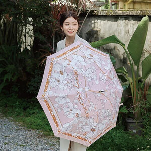【周周生活】雨傘 現貨 遮陽傘 陽傘 繁花絲巾 直傘 金柄彎頭 晴雨傘 抗uv 傘 輕量雨傘 日本雨傘 快速出貨