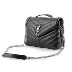 YSL LOU LOU V紋銀鍊小牛皮斜背包/黑色, , large