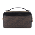 Michael Kors 滿版塗層帆布Logo 及漆皮雙拉鍊二用包/咖啡色/黑色, , large