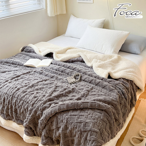 【FOCA】Streamer Gray | Three-dimensional woven jacquard warm wool sherpa double-sided blanket (150X200cm)