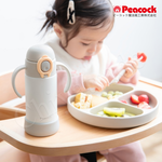 【日本孔雀Peacock】耐衝擊底座  斜握式握把 一鍵彈開吸管杯 兒童不鏽鋼保溫杯水壺350ML-黃, , large