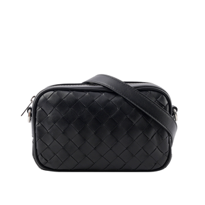 BOTTEGA VENETA Intrecciato 小牛皮編織迷你相機包/黑色