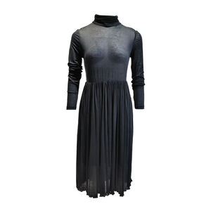 Lizzy黑高領薄紗百褶透視洋裝