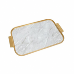 Kaymet Rectangular Tray - Gold Edges + Light Gray Marble - 40x28cm, , large