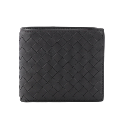 BOTTEGA VENETA 小牛皮編織零錢袋對開短夾/咖啡色