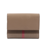 BURBERRY Lancaster 牛皮及帆布格紋三折短夾/栗子色/棕色, , large