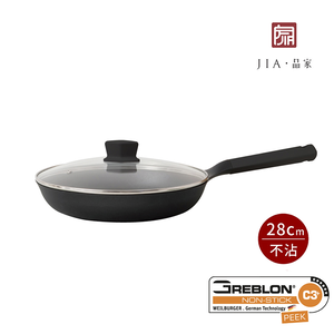 【JIA品家】家嚐 德國晶鑽不沾鍋 平底煎鍋28cm 時尚墨黑